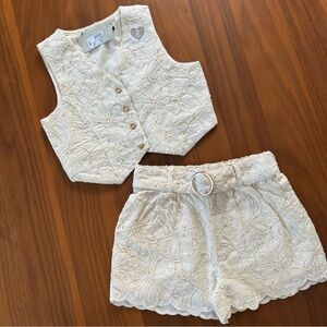 RIVER ISLAND | NWT Cream Floral Embroidered Vest and Shorts Set SIZE 5/6 years